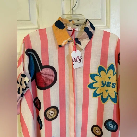 Yolly better late than Italy button up colorful $118 casual spring boutique boho - Picture 5 of 9